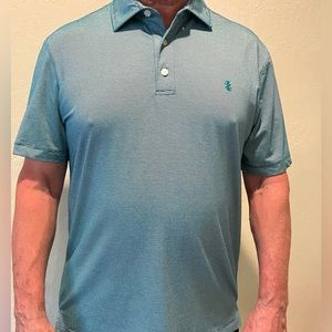 Men’s IZOD Polo Shirt Teal & White Horizontal Pinstripe NWOT Perfect Condition M